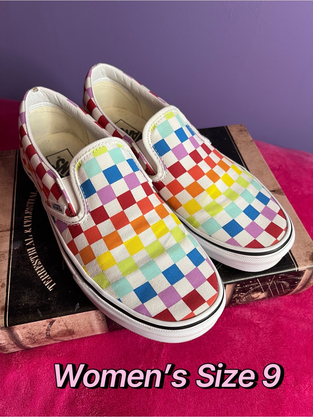 Van’s Rainbow Checkered Slip On Shoes Size Women’s 9 Men’s 7.5
